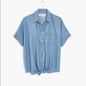Madewell Denim Short Sleeve Tie Front Shirt